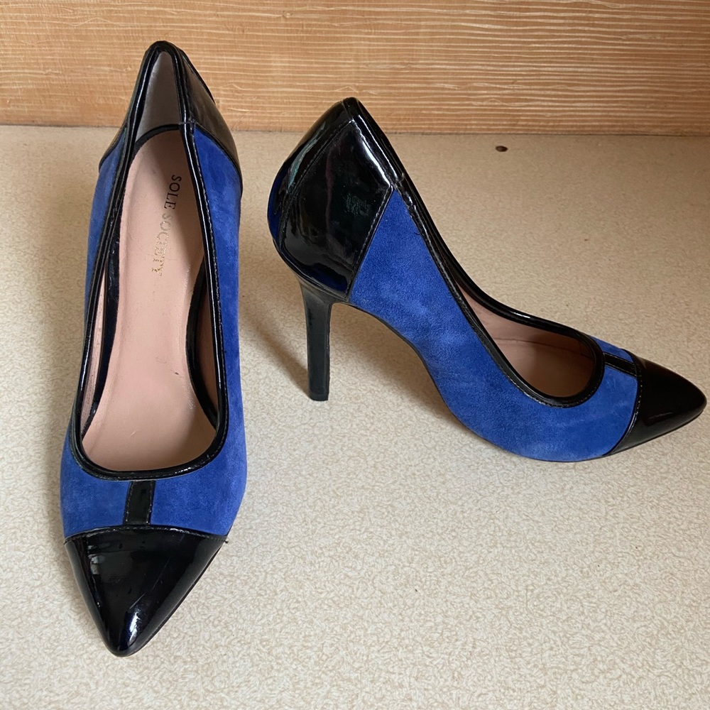 Sole Society Blue & Black Velvet Heels